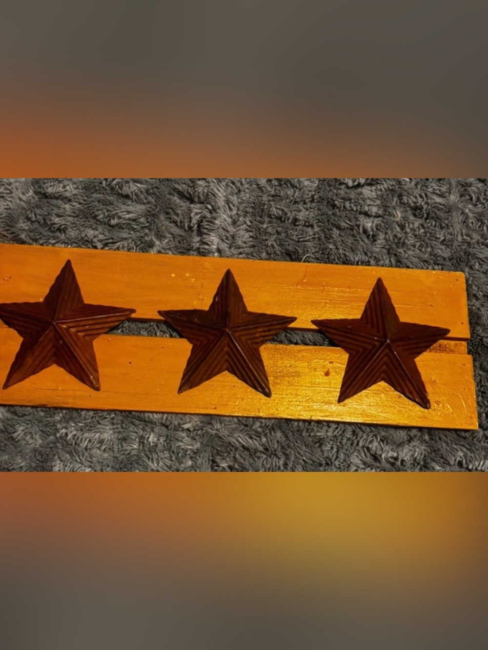 Orange Wood Wall Panel with Three Brown Star Accents